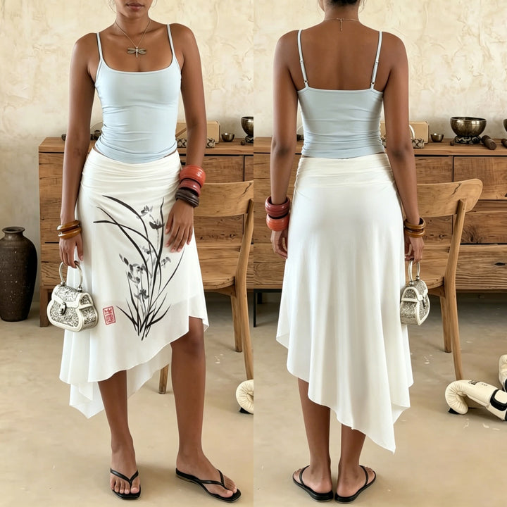 Damen asymmetrischer Rock mit floralem Druck Drune