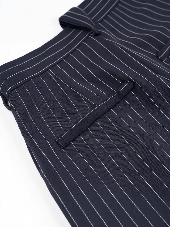 Damen weite Hochbund-Hose mit eleganten Streifen Drune
