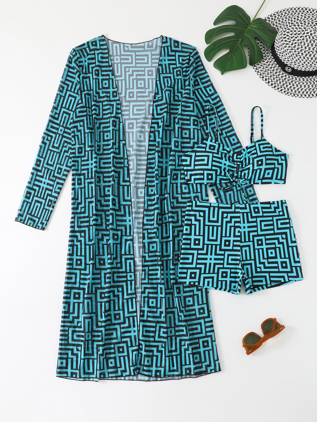 Damen Strandoveralls mit modernem geometrischem Muster Drune