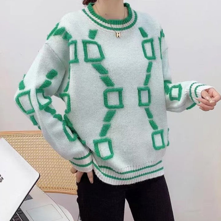 Damen Modischer Pullover mit geometrischem Muster Drune