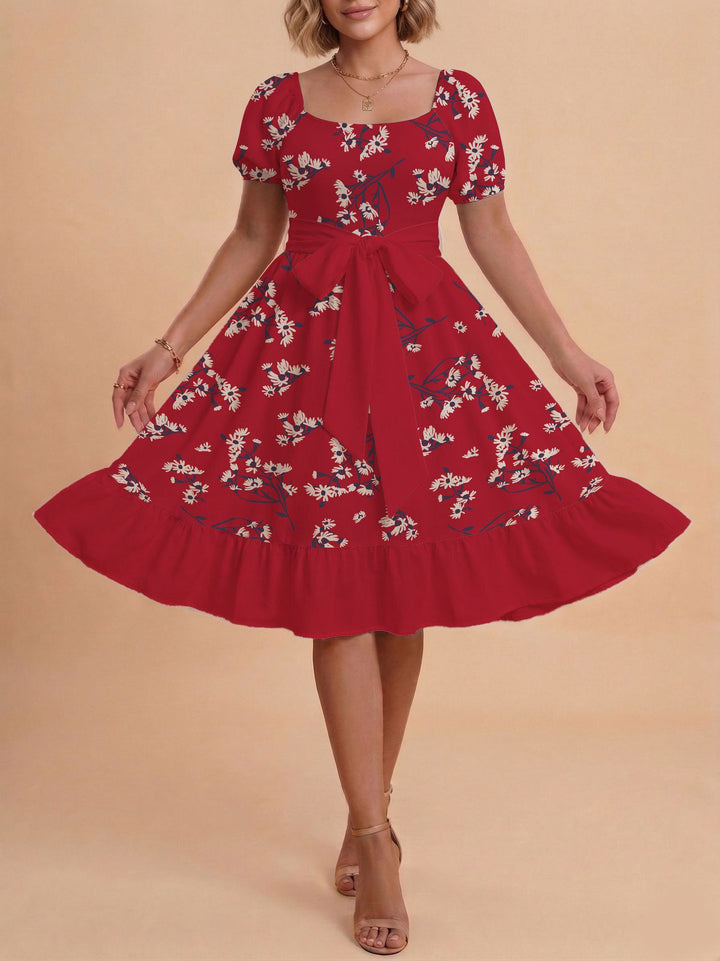 Damen Midikleid mit verspieltem Druck und tailliertem Schnitt Drune