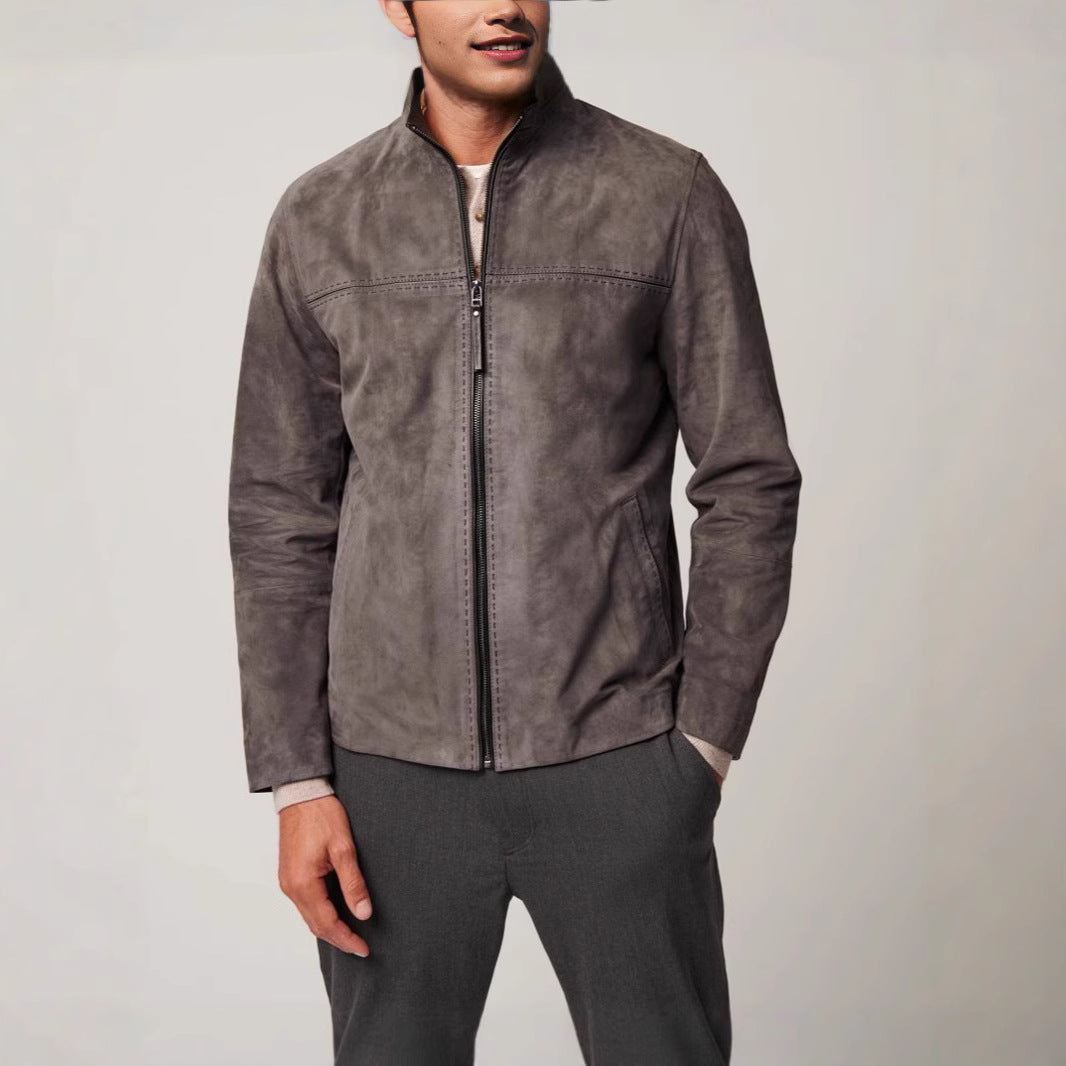 Herren elegante Wildlederjacke mit strukturiertem Design und praktischen Reißverschlusstaschen Drune