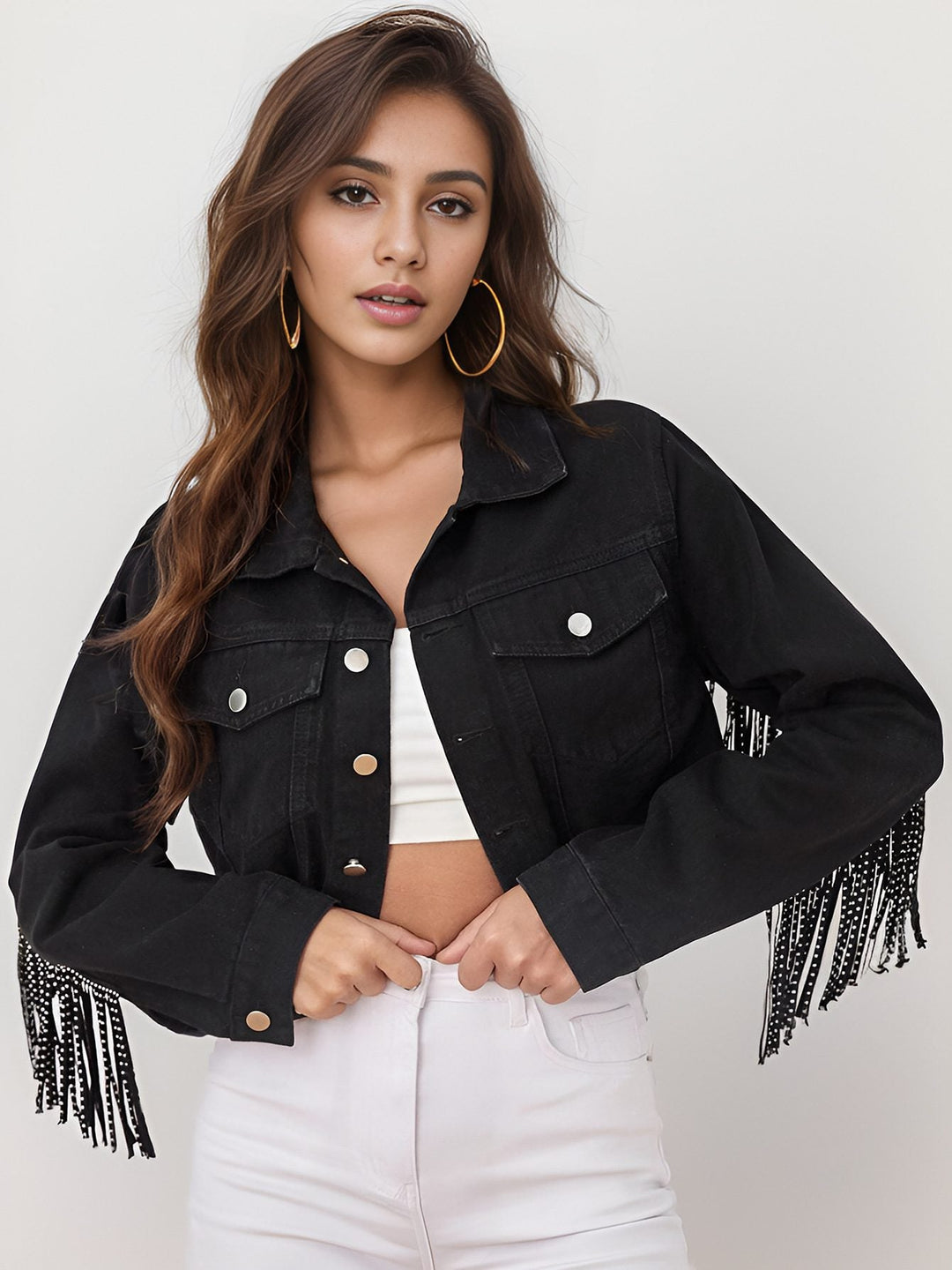 Drune | Fransen Denimjacke - Edgy Western Stil - Baumwollmischung - Freizeitaktivitäten