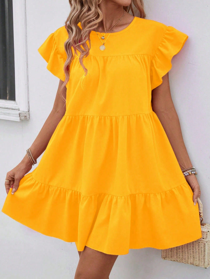 Damen luftiges Minikleid mit voluminösem Volant und lässigem Schnitt Drune