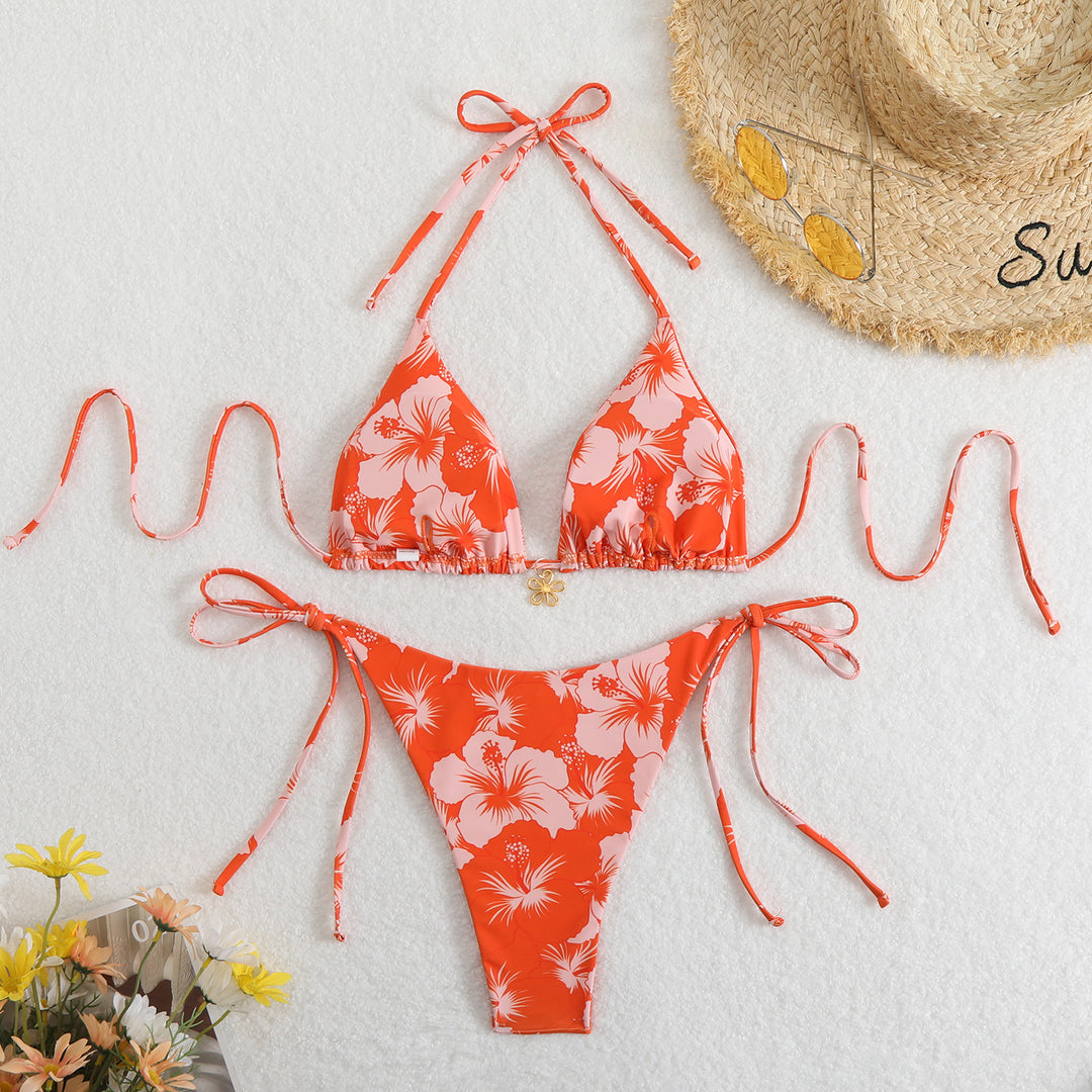 Damen Triangel-Bikini mit floralem Design und verstellbaren Trägern Drune