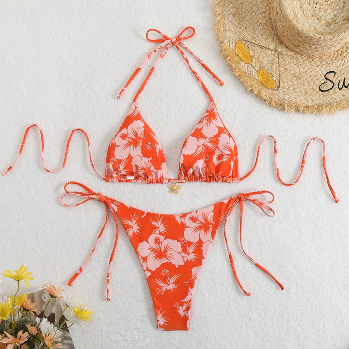 Damen Triangel-Bikini mit floralem Design und verstellbaren Trägern Drune