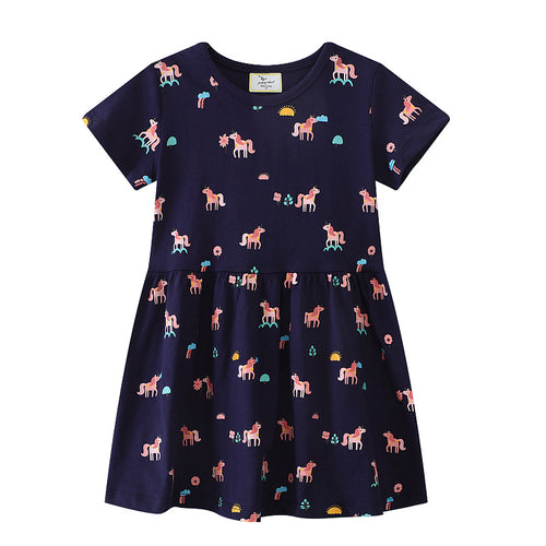 Mädchen Kurzarm Kleid mit verspieltem Einhorn-Motiv Drune