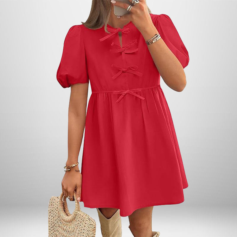 Damen Kurzkleid mit Puffärmeln und liebevollen Schleifendetails Drune