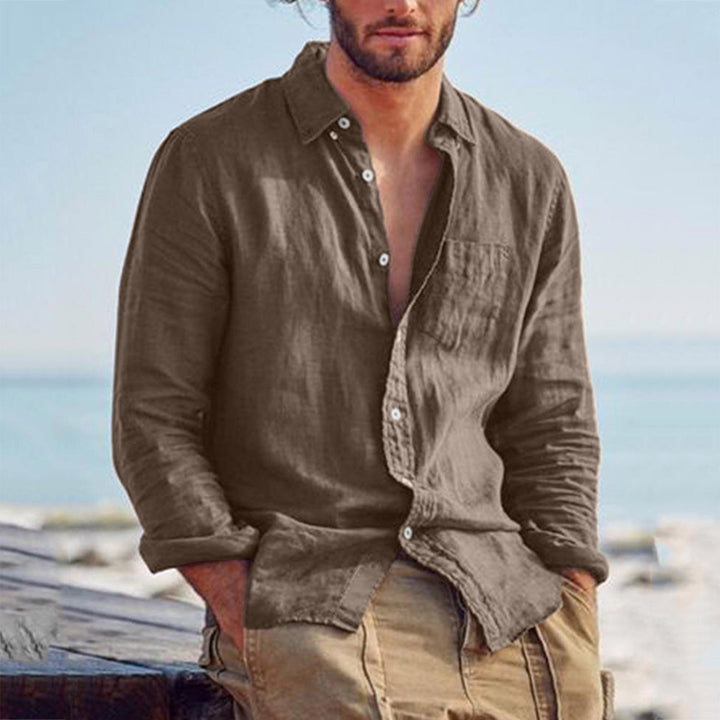 Herren nan Leinenhemd mit Brusttasche und lässiger Strandpassform Drune