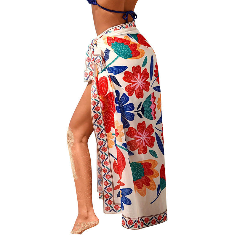 Damen Long- Maxirock mit floralem Muster und seitlichem Bindegürtel Drune