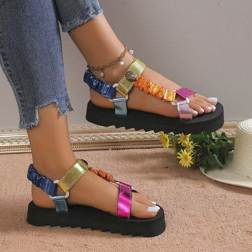 Damen Trendige Sandalen mit elastischen Riemen und modischem Farbdesign Drune