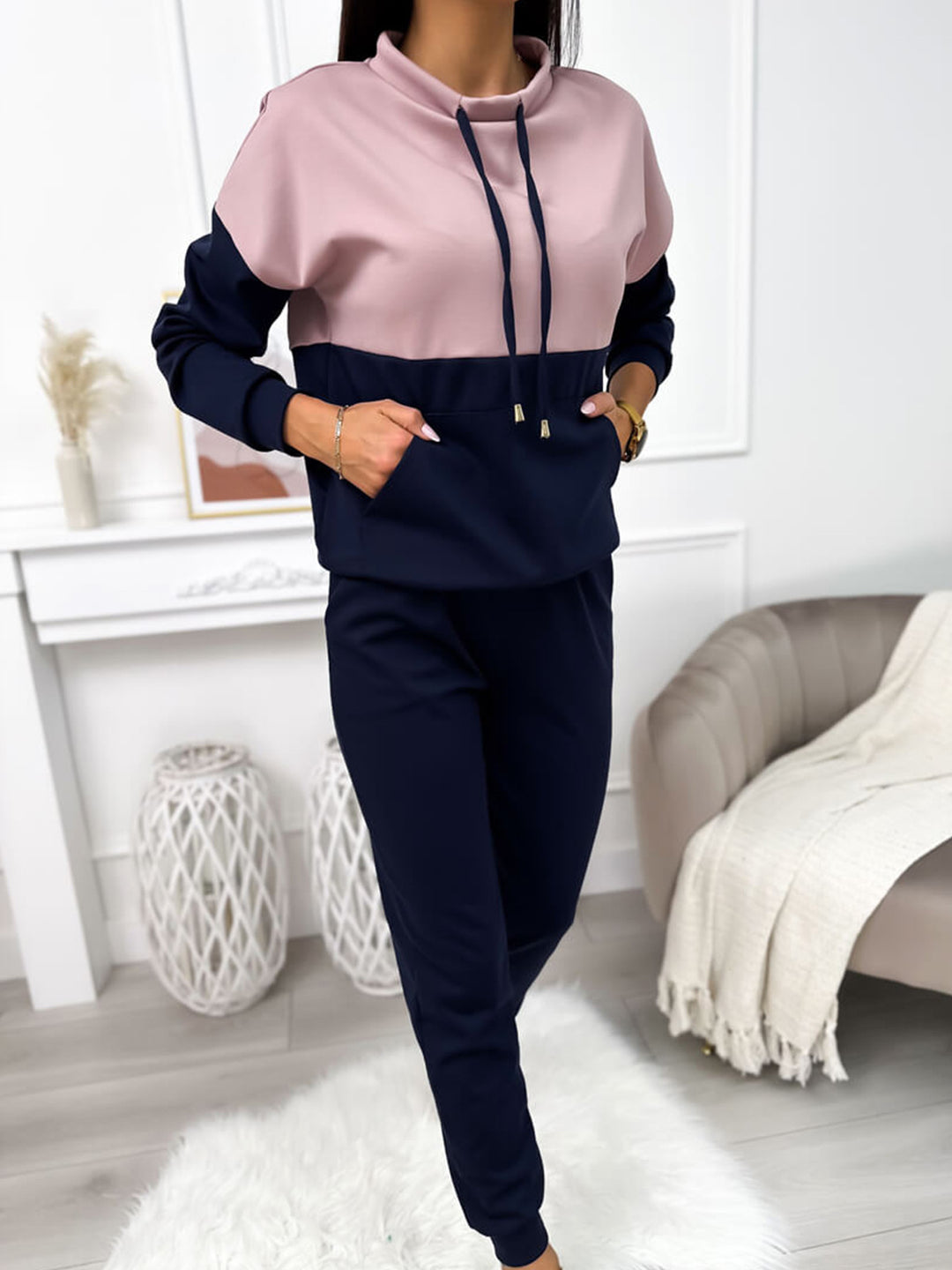 Damen Sportliches Lounge-Set mit Kapuze und Elastischem Bund Drune
