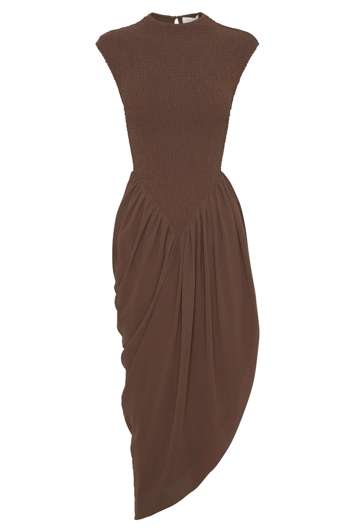 Damen Elegantes asymmetrisches Kleid mit strukturiertem Oberteil und fließendem Rock Drune