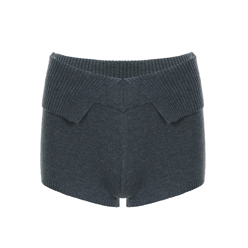 Damen komfortable und elegante Strick-Shorts mit hohem Bund Drune