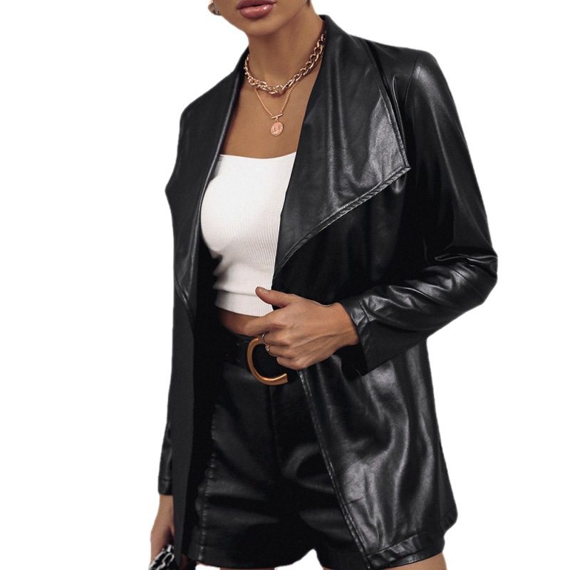 Drune | Leder Blazer Jacke - Elegant & Kühn - Offene Vorderseite - Schickes Herbst & Winter Layering