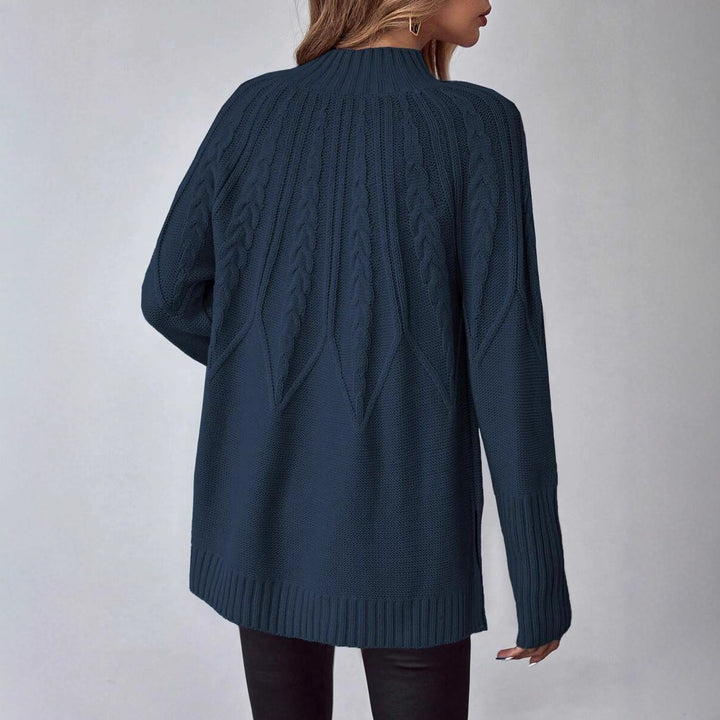 Damen Großer Strickpullover mit detailverliebtem Zopfmuster und hohem Kragen Drune