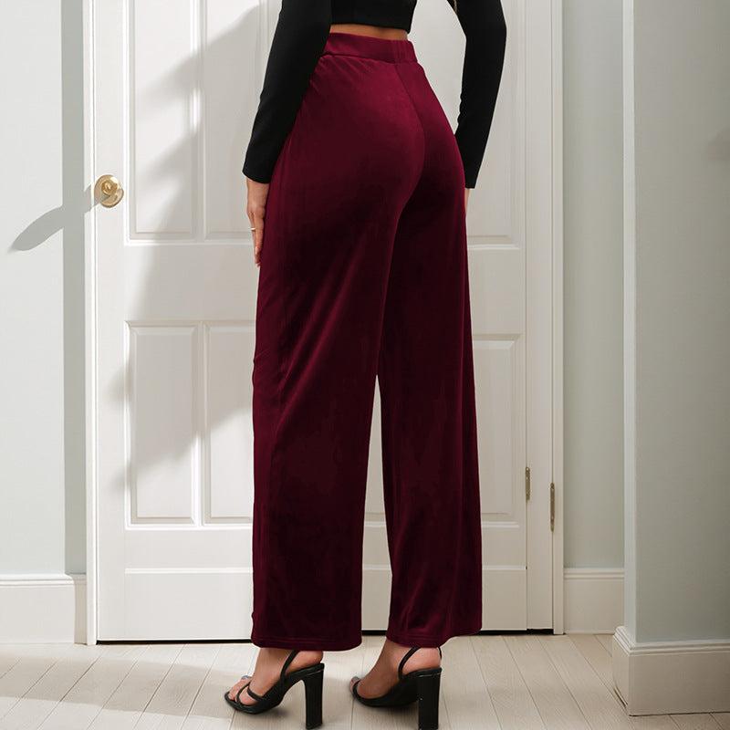 Damen weite Samt-Hose mit elastischem Bund und hohen Seitenschlitzen Drune