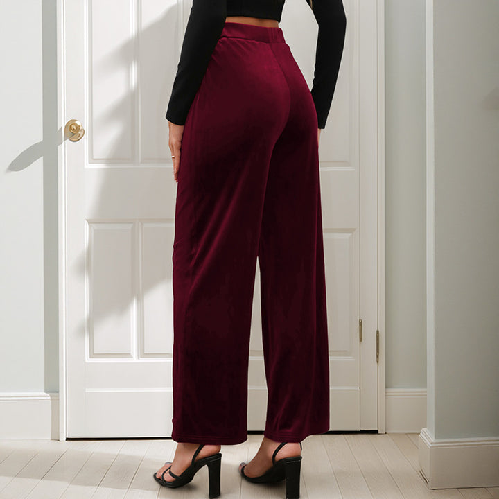 Damen weite Samt-Hose mit elastischem Bund und hohen Seitenschlitzen Drune