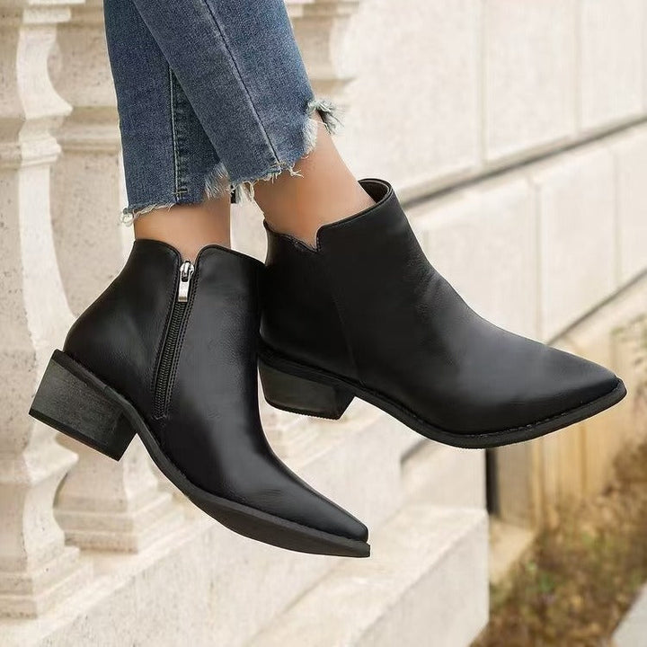 Drune | Stiefeletten - Kunstleder - Spitz - Niedriger Blockabsatz