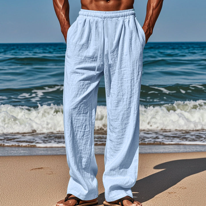 Herren nan Leichte Leinenhose mit weitem Bein und elastischem Bund Drune