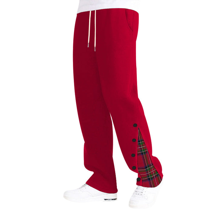 Damen nan weite Sweat-Jogginghose mit dekorativem Karo-Einsatz und seitlicher Knopfleiste Drune