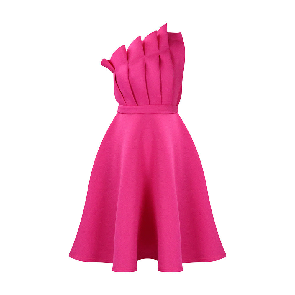 Damen A-linien Kleid mit voluminösen Rüschen und elegantem Taillengürtel Drune