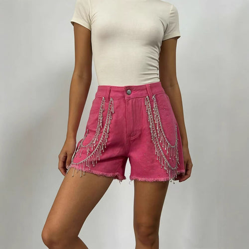 Damen Designer Denim-Shorts mit trendigen Kettenverzierungen Drune