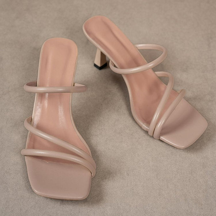 Damen elegante Sandaletten mit kunstvollem Riemendesign und modischem Blockabsatz Drune