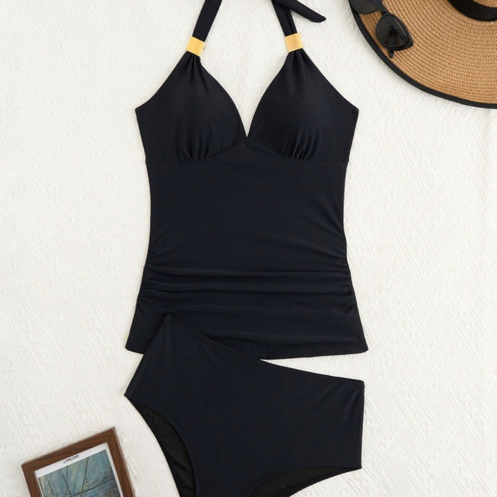 Damen Tankini mit tiefem V-Ausschnitt und dekorativem Knoten Drune