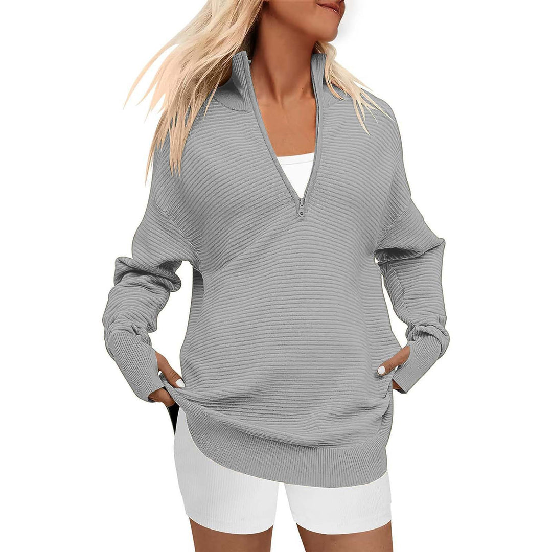 Damen Hochwertiger Reißverschluss Pullover mit strukturiertem Design Drune