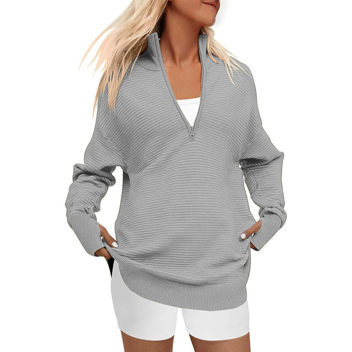 Damen Hochwertiger Reißverschluss Pullover mit strukturiertem Design Drune