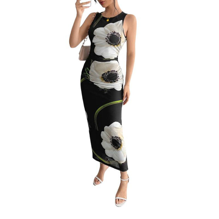 Damen Maxikleid mit floraler Druckgestaltung und figurbetontem Schnitt Drune