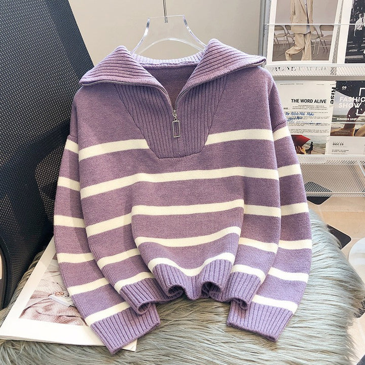 Damen lässiger Pullover mit hohen Kragen und dekorativem Reißverschluss Drune