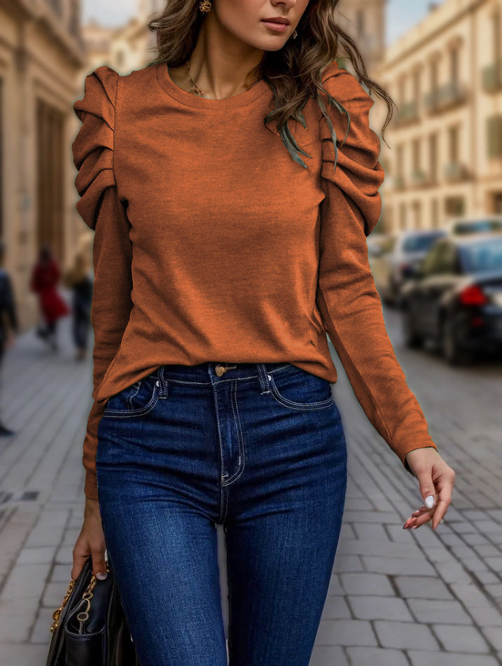 Damen modisches Langarmshirt mit Rüschenärmeln Drune