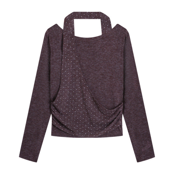 Damen modernes Oberteil mit asymmetrischem Ausschnitt und elegantem Riemen Drune
