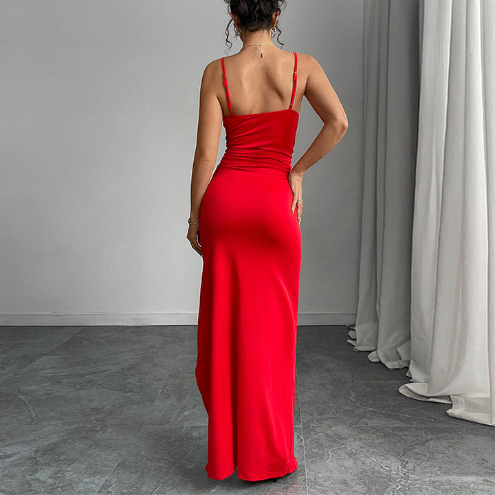 Damen Maxikleid mit tiefem V-Ausschnitt und seitlichem Schlitz Drune
