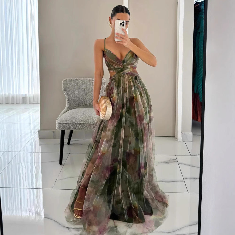Damen Maxikleid mit kunstvollem Wickeldesign und transparentem Rock Drune