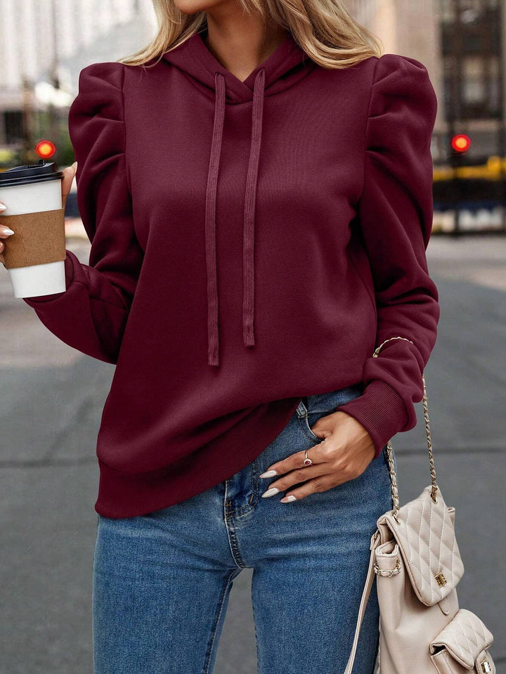 Damen lässiger Kapuzenpullover mit Puffärmeln Drune
