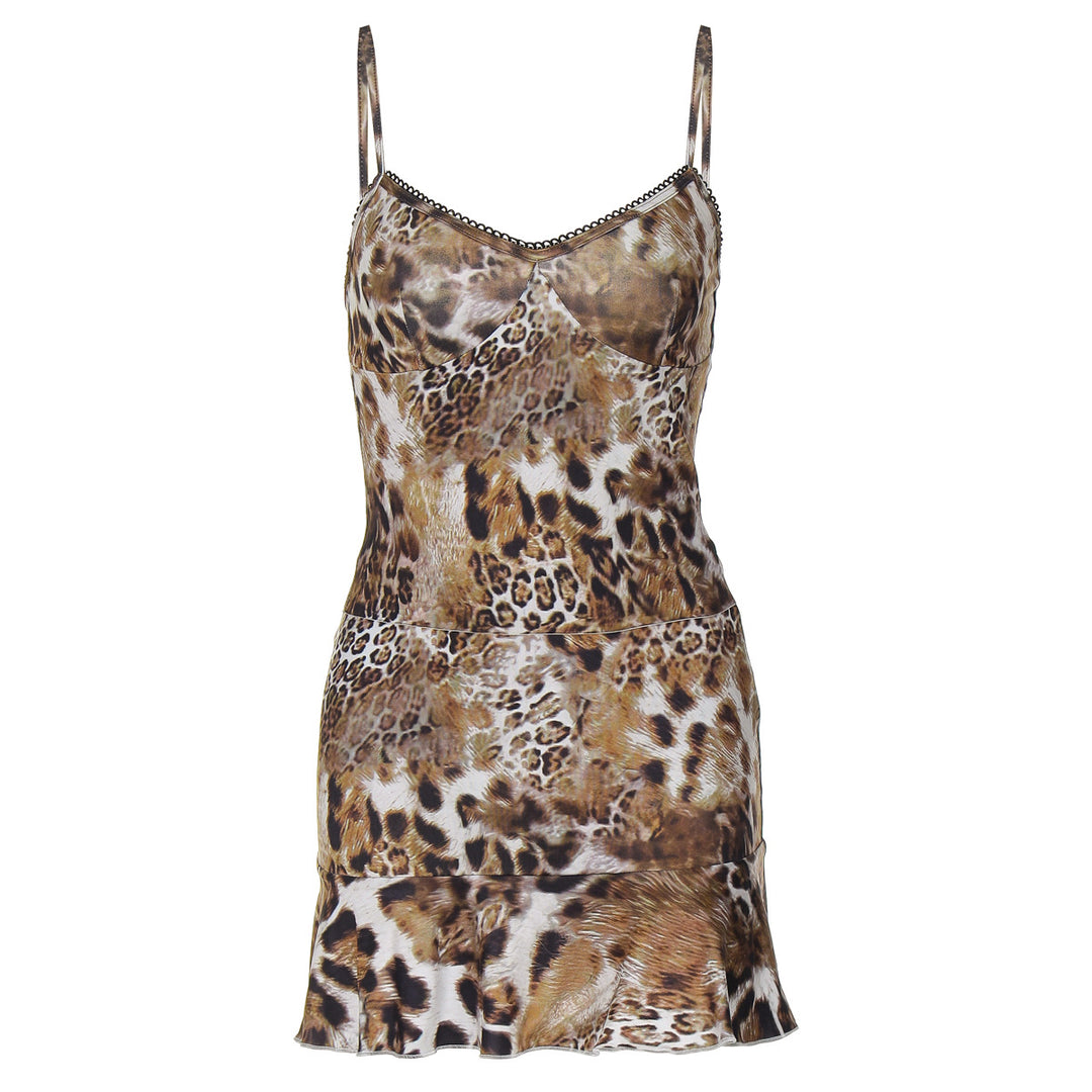 Damen Minikleid mit aufregendem Leopardenmuster und Spitzenbesatz Drune