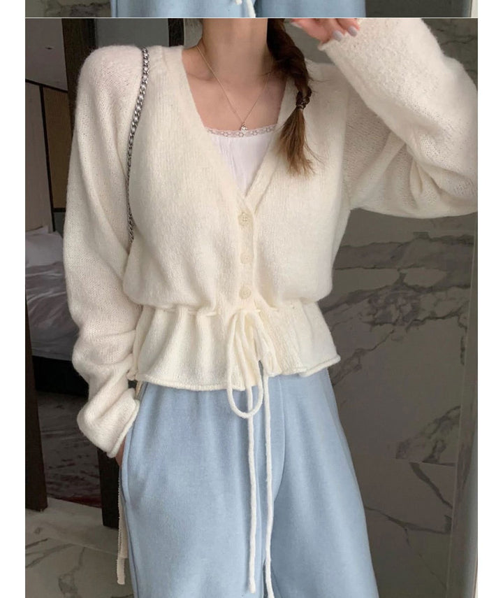 Damen Strickjacke mit taillierbarem Bindegürtel und luftigen Ärmeln Drune