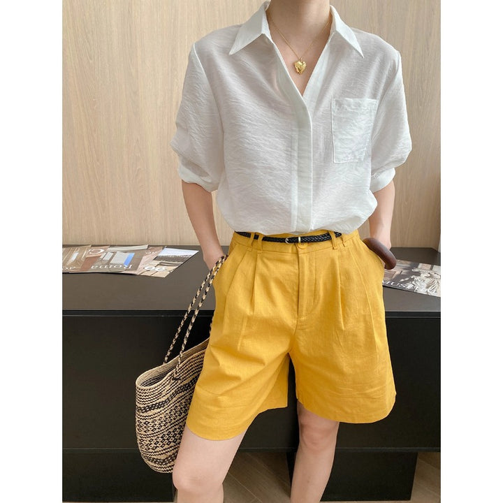Damen lässige Oversized-Hemdbluse mit Brusttasche Drune