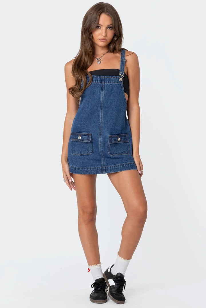 Damen Lässiges Jeanskleid mit praktischen Taschen und verstellbaren Trägern Drune