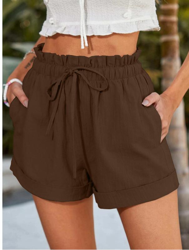 Damen elegante Stoffshorts mit hohem Bund und seitlichen Eingrifftaschen Drune