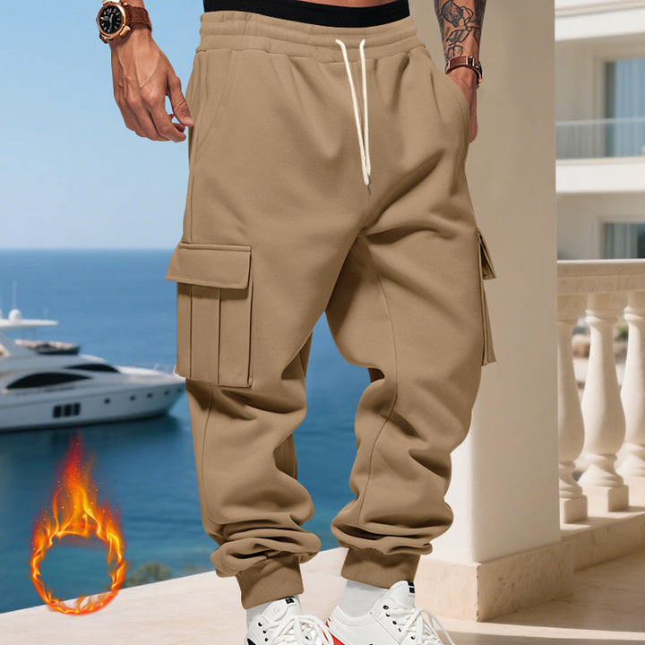 Herren nan thermogefütterte Cargo-Jogginghose mit elastischem Tunnelzug, großen Klappentaschen und gerippten Beinabschlüssen Drune