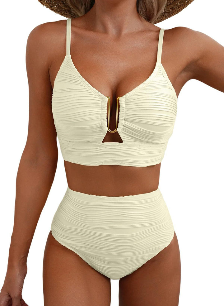Damen Hochgeschnittener Bikini mit modischem Plissee-Design Drune