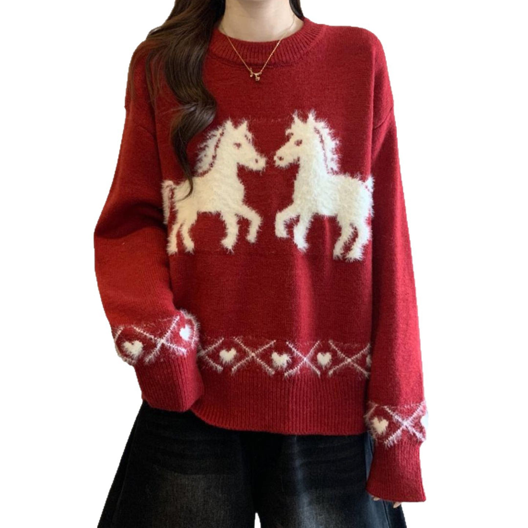 Damen kuscheliger Pullover mit Einhorn-Muster Drune