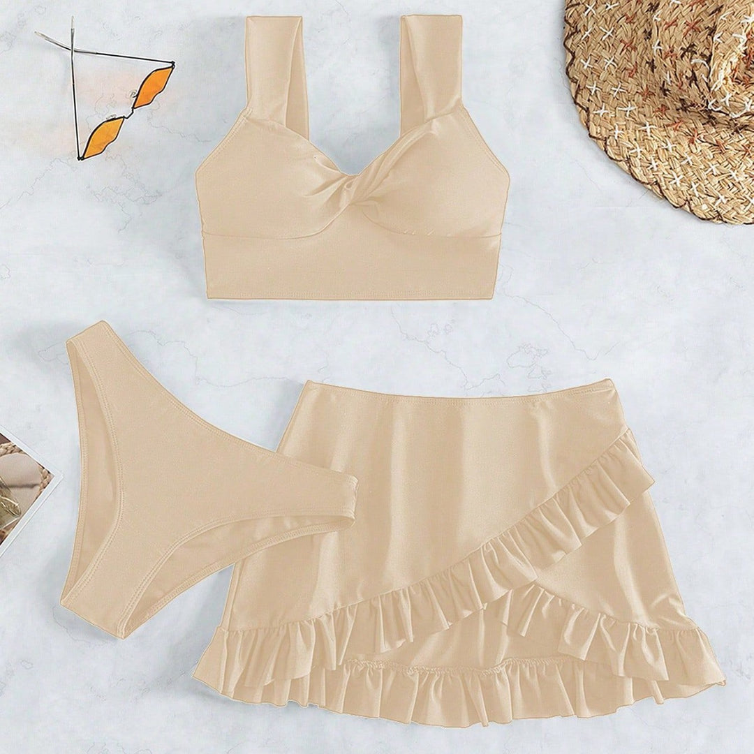 Damen Freizeit-Bikini-Set mit Wickelrock und stützenden Trägern Drune