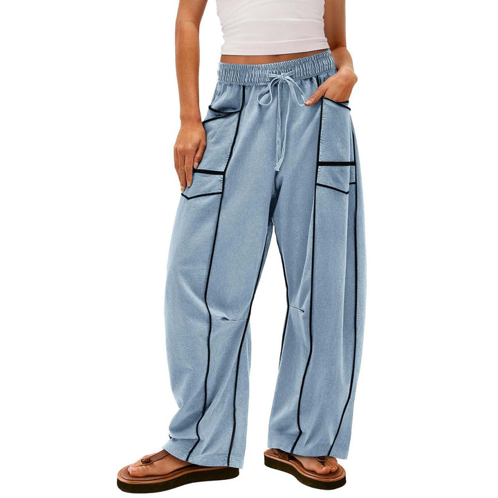 Damen nan weite Lounge-Hose mit Kordelzug, Kontrastpaspelierung und Cargo-Taschen Drune
