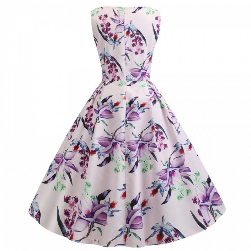 Damen A-Linien Kleid mit floralem Muster und seitlichen Eingrifftaschen Drune