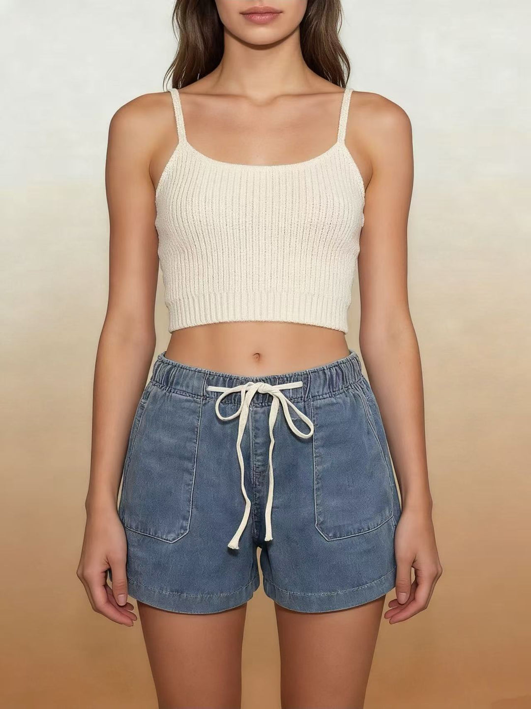 Damen Legere Denim-Shorts mit elastischem Bund Drune